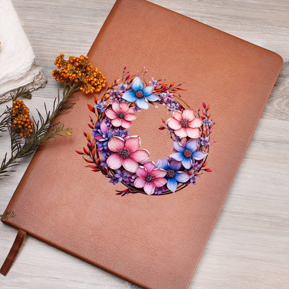 Floral Flower Wreath 071 - Vegan Leather Journal