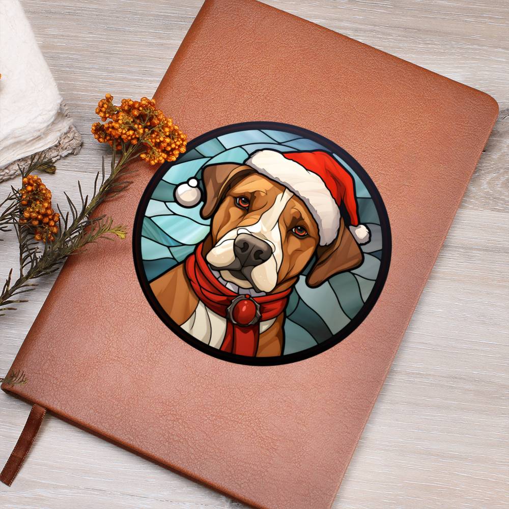 Dog Stained Glass Christmas Design 012 - Vegan Leather Journal