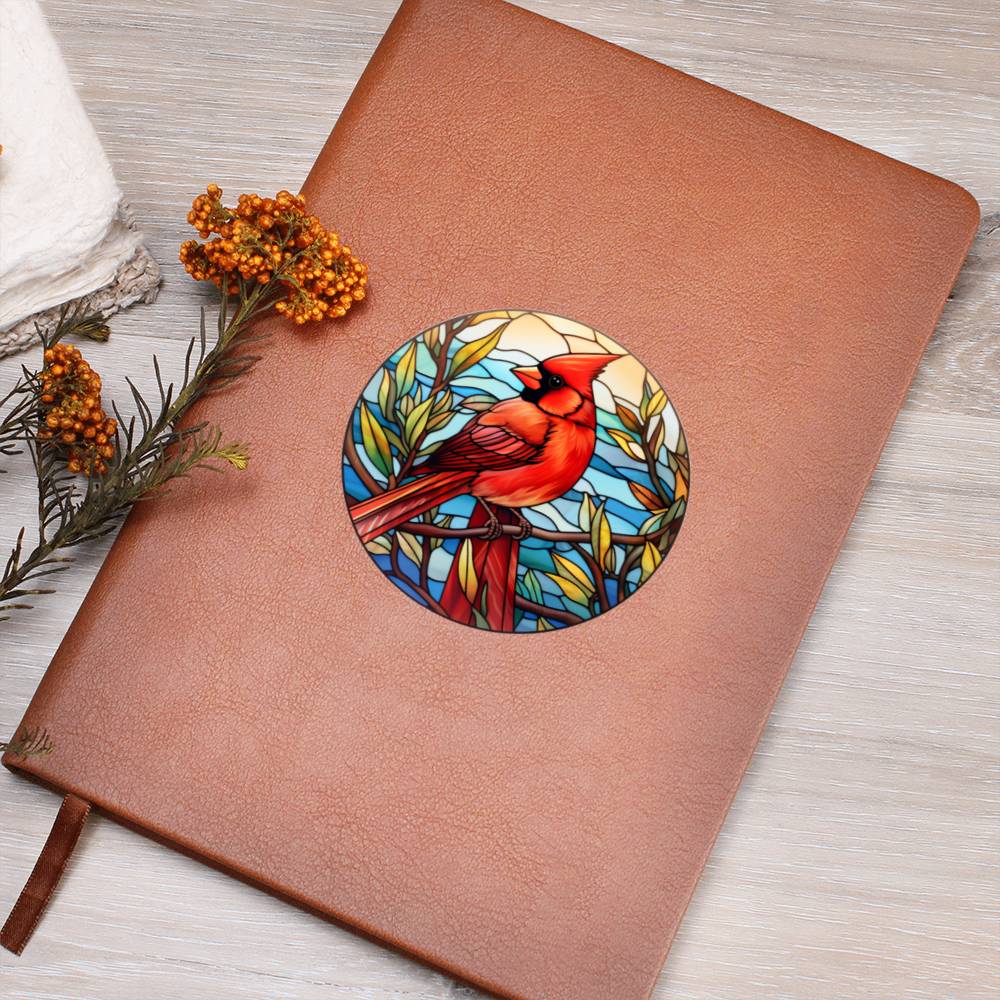 Christmas Red Cardinal Stained Glass Design 024 - Vegan Leather Journal