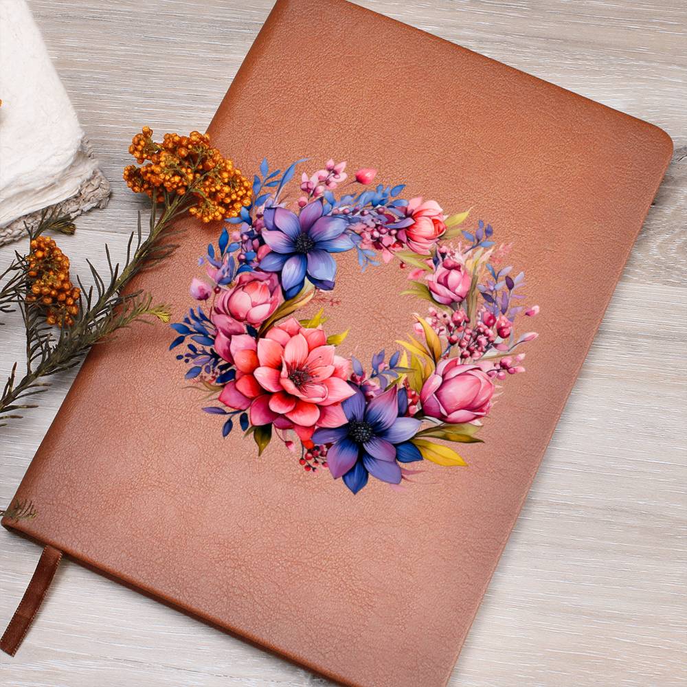 Floral Flower Wreath 082 - Vegan Leather Journal