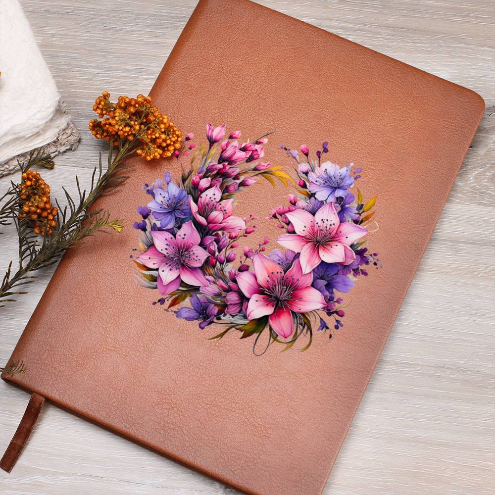 Floral Flower Wreath 098 - Vegan Leather Journal