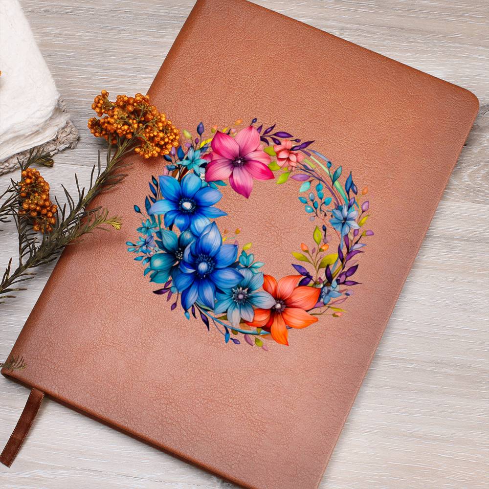 Floral Flower Wreath 113 - Vegan Leather Journal