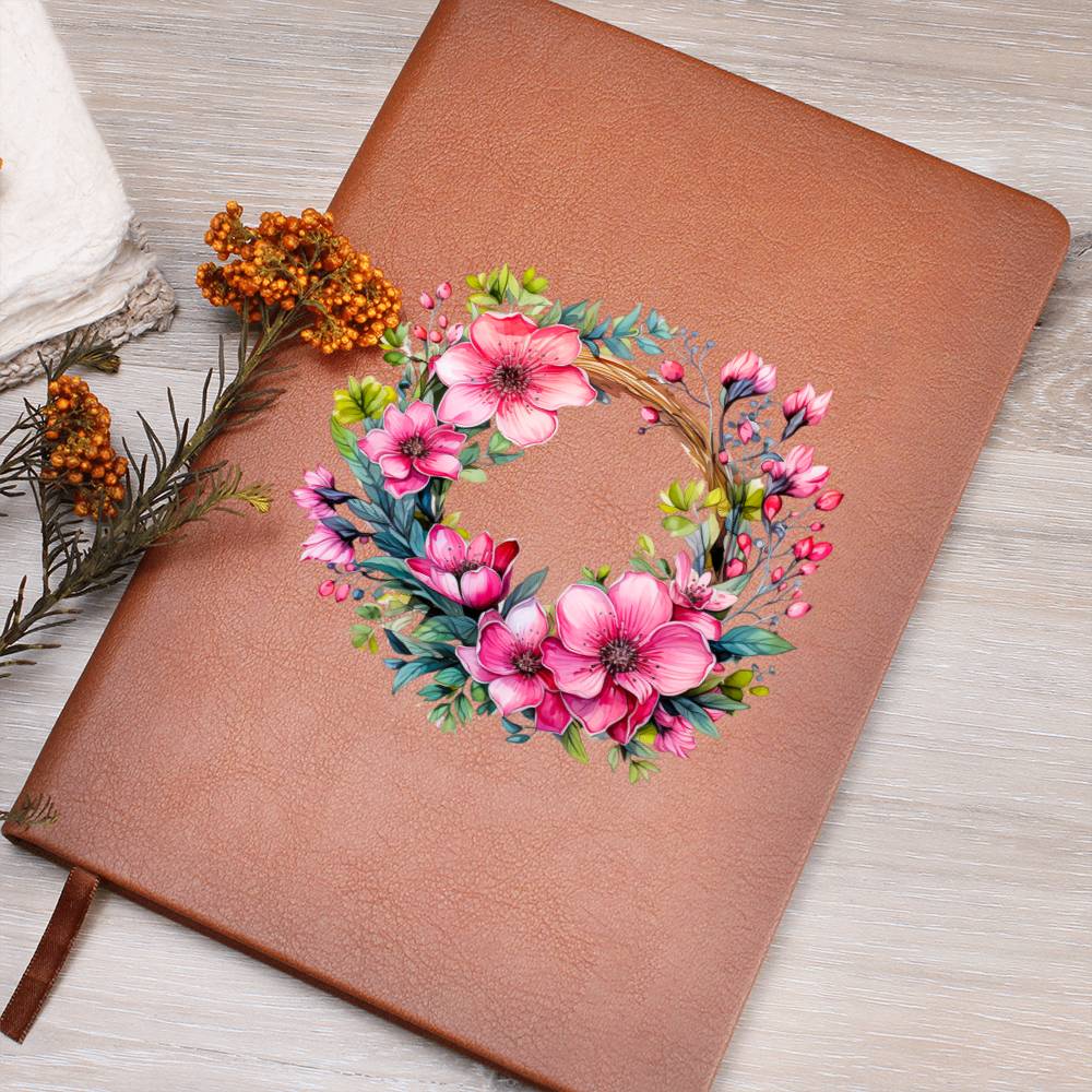 Floral Flower Wreath 154 - Vegan Leather Journal