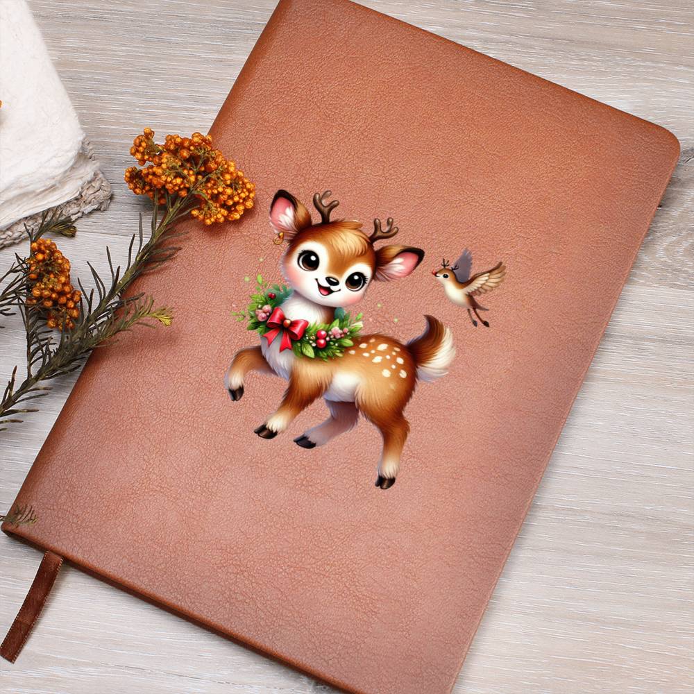 Cute Christmas Reindeer 017 - Vegan Leather Journal