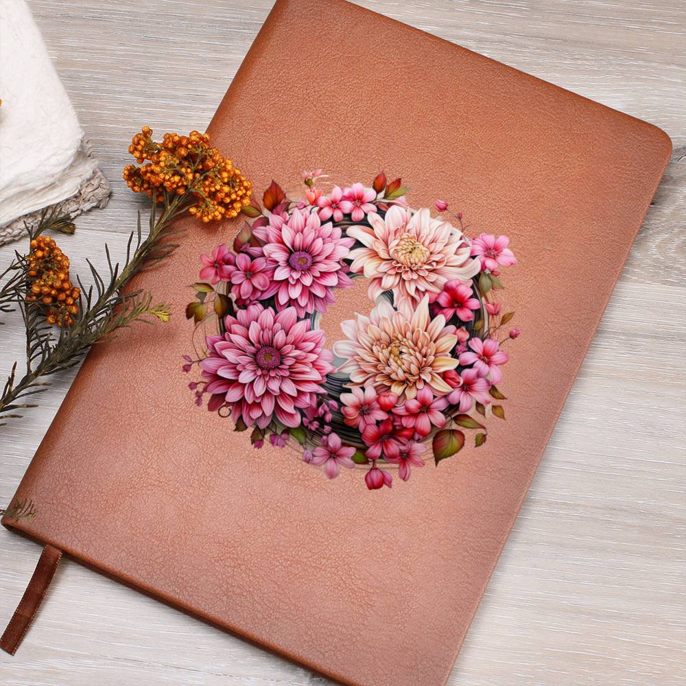 Floral Flower Wreath 089 - Vegan Leather Journal