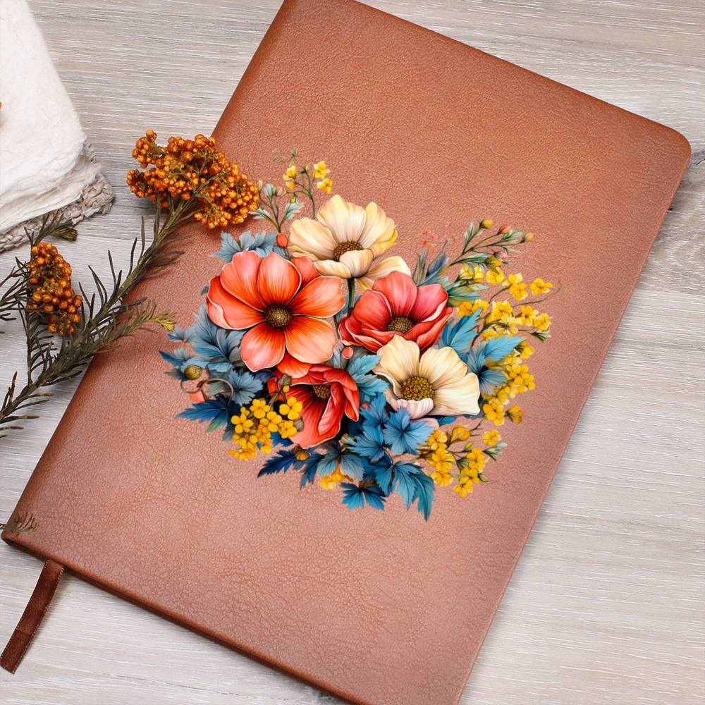 Floral Flower Wreath 004 - Vegan Leather Journal