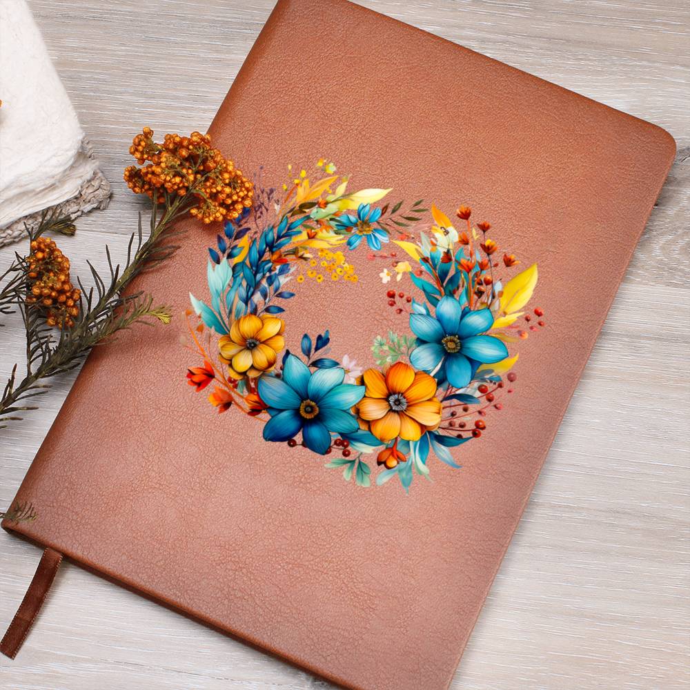 Floral Flower Wreath 064 - Vegan Leather Journal