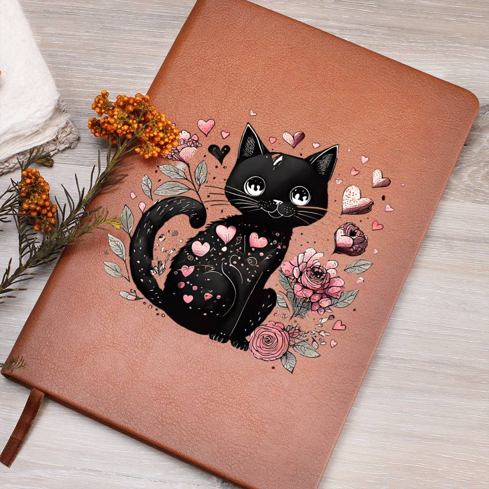 Valentine's Day Black Cat 004 - Vegan Leather Journal