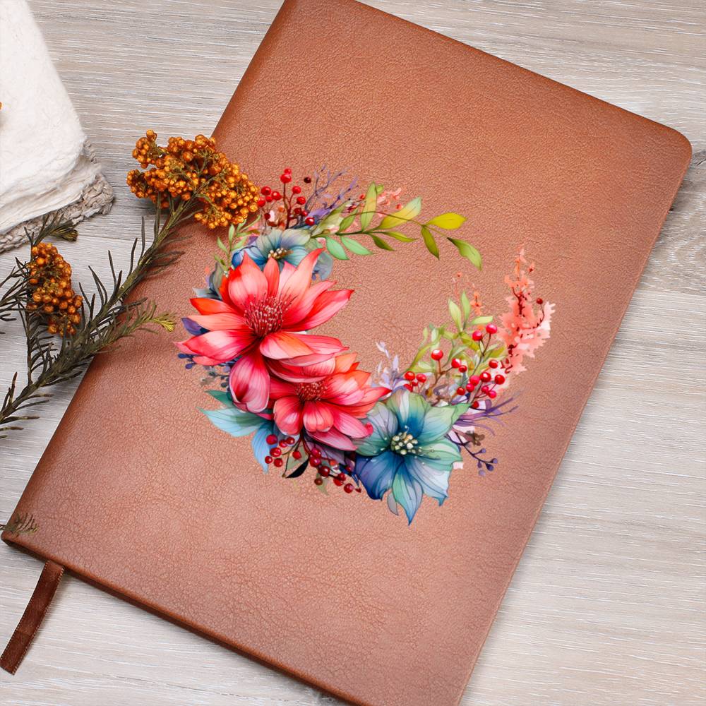 Floral Flower Wreath 022 - Vegan Leather Journal
