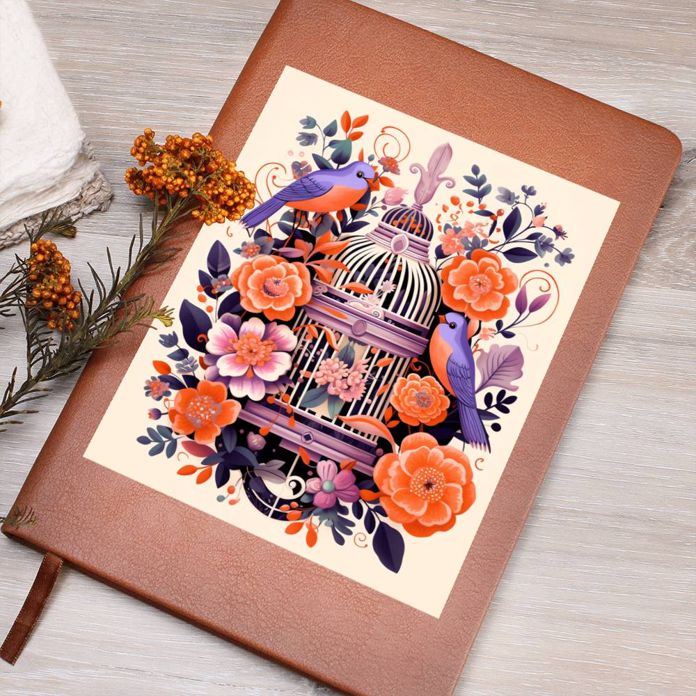 Birds And Floral Design 109 - Vegan Leather Journal