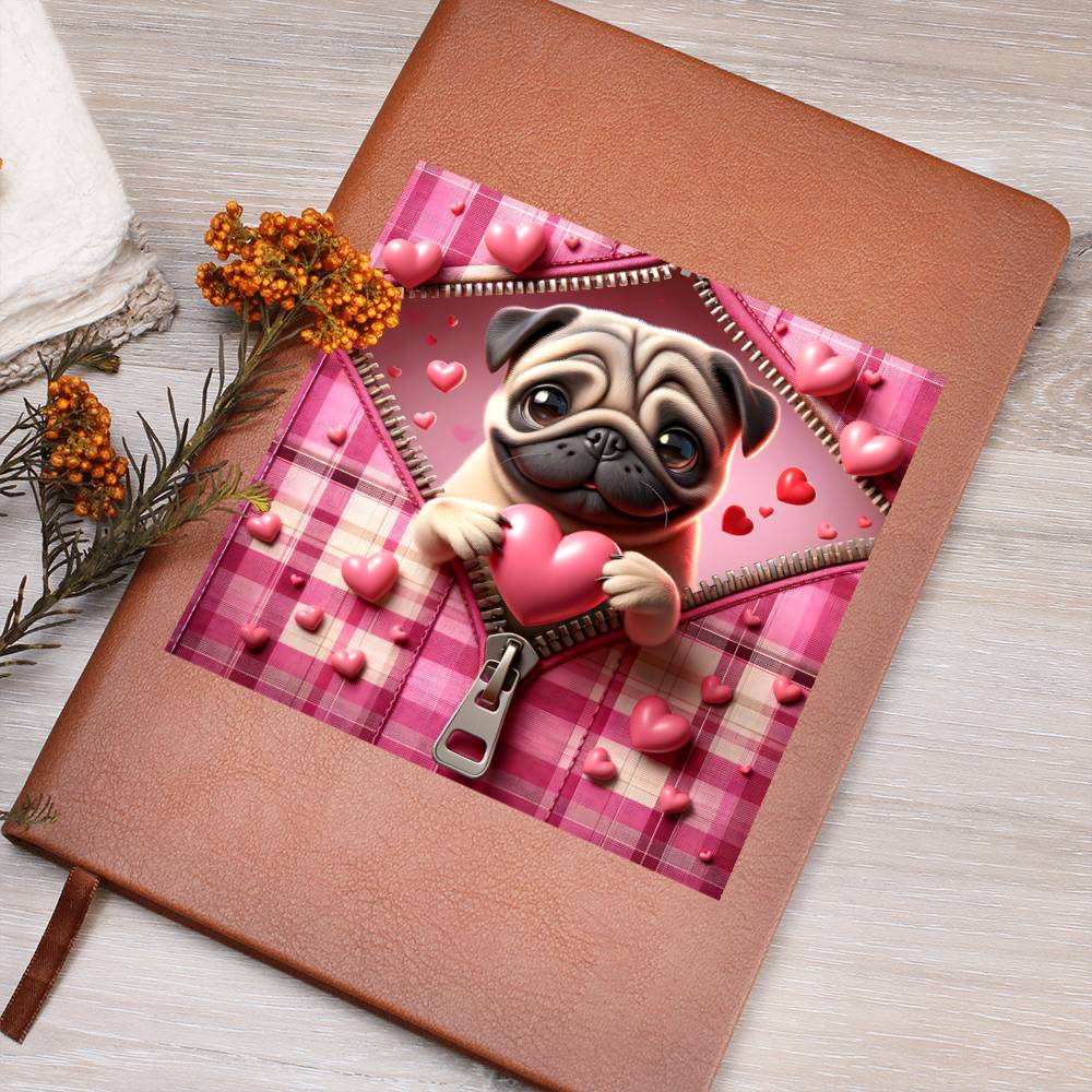 Valentine's Day Dog And Zipper 006 - Vegan Leather Journal