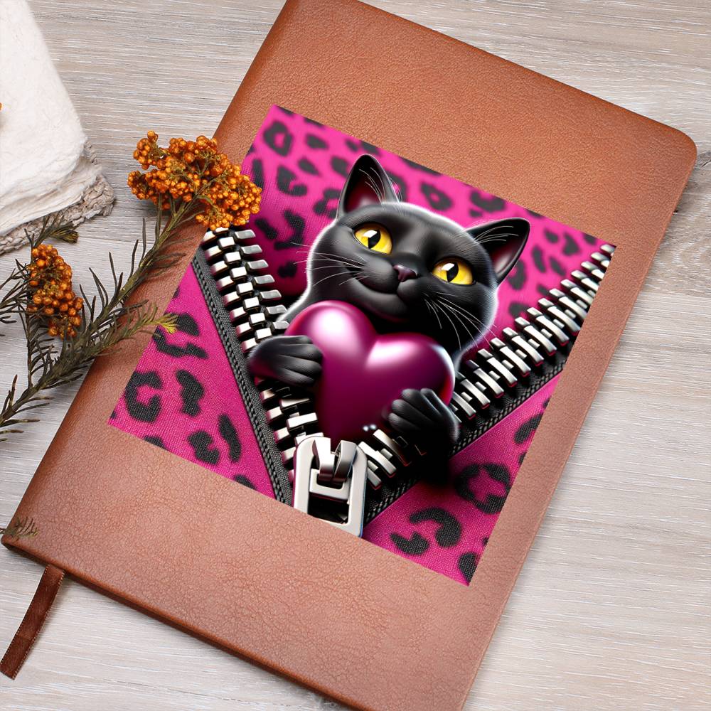 Valentine's Day Cat And Zipper 001 - Vegan Leather Journal