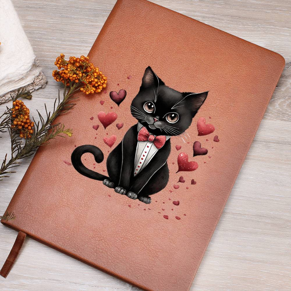 Valentine's Day Black Cat 055 - Vegan Leather Journal