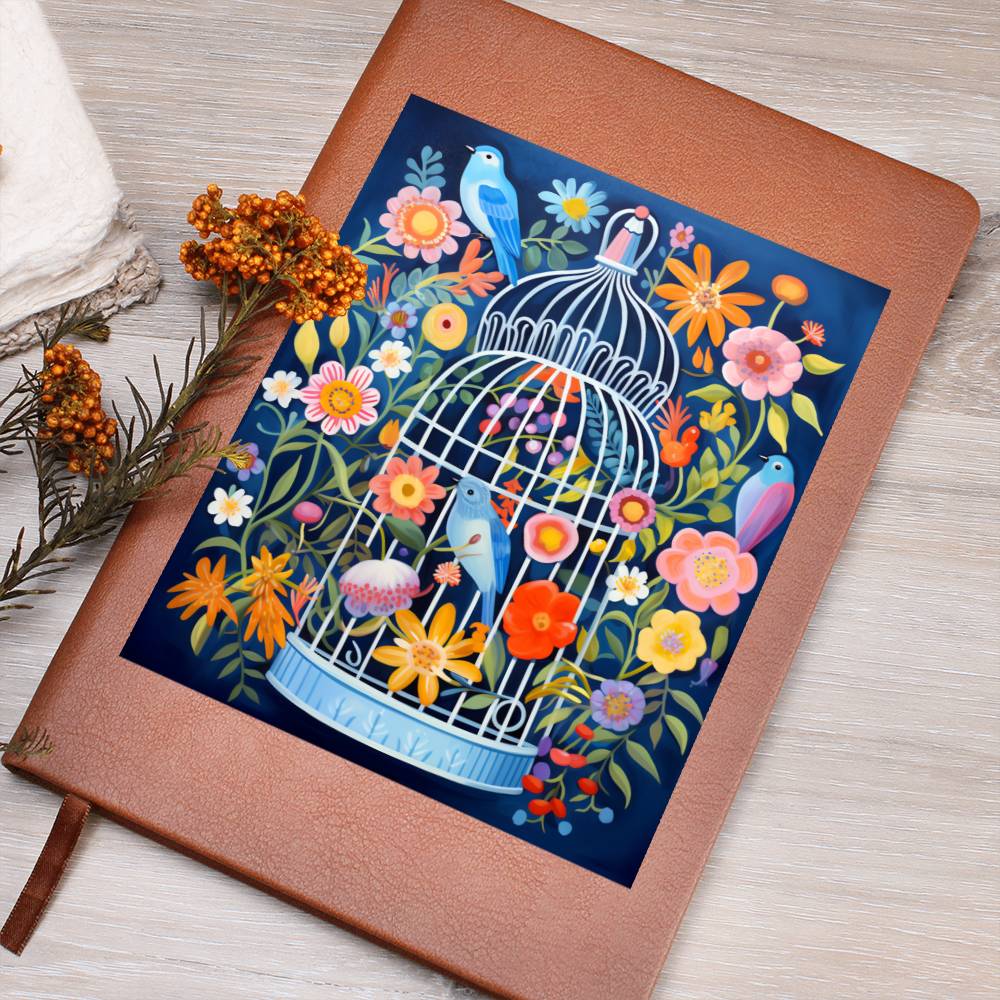 Birds And Floral Design 099 - Vegan Leather Journal