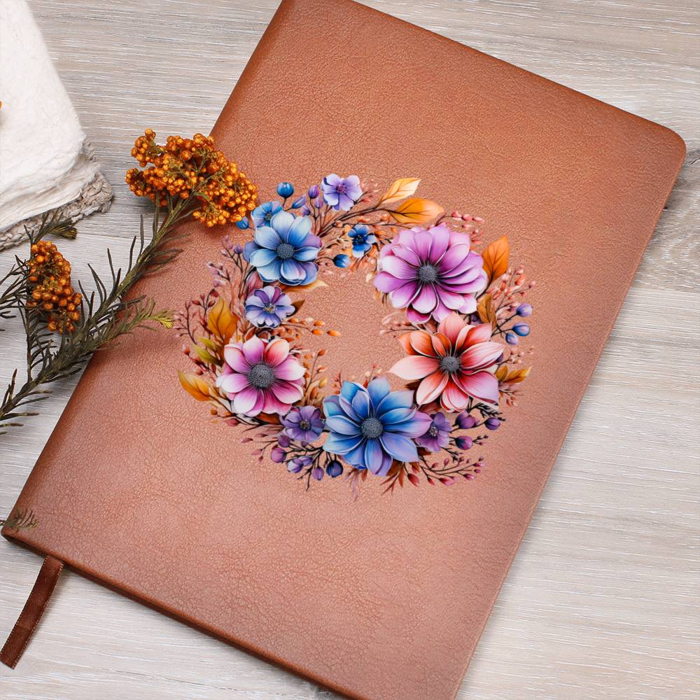 Floral Flower Wreath 074 - Vegan Leather Journal