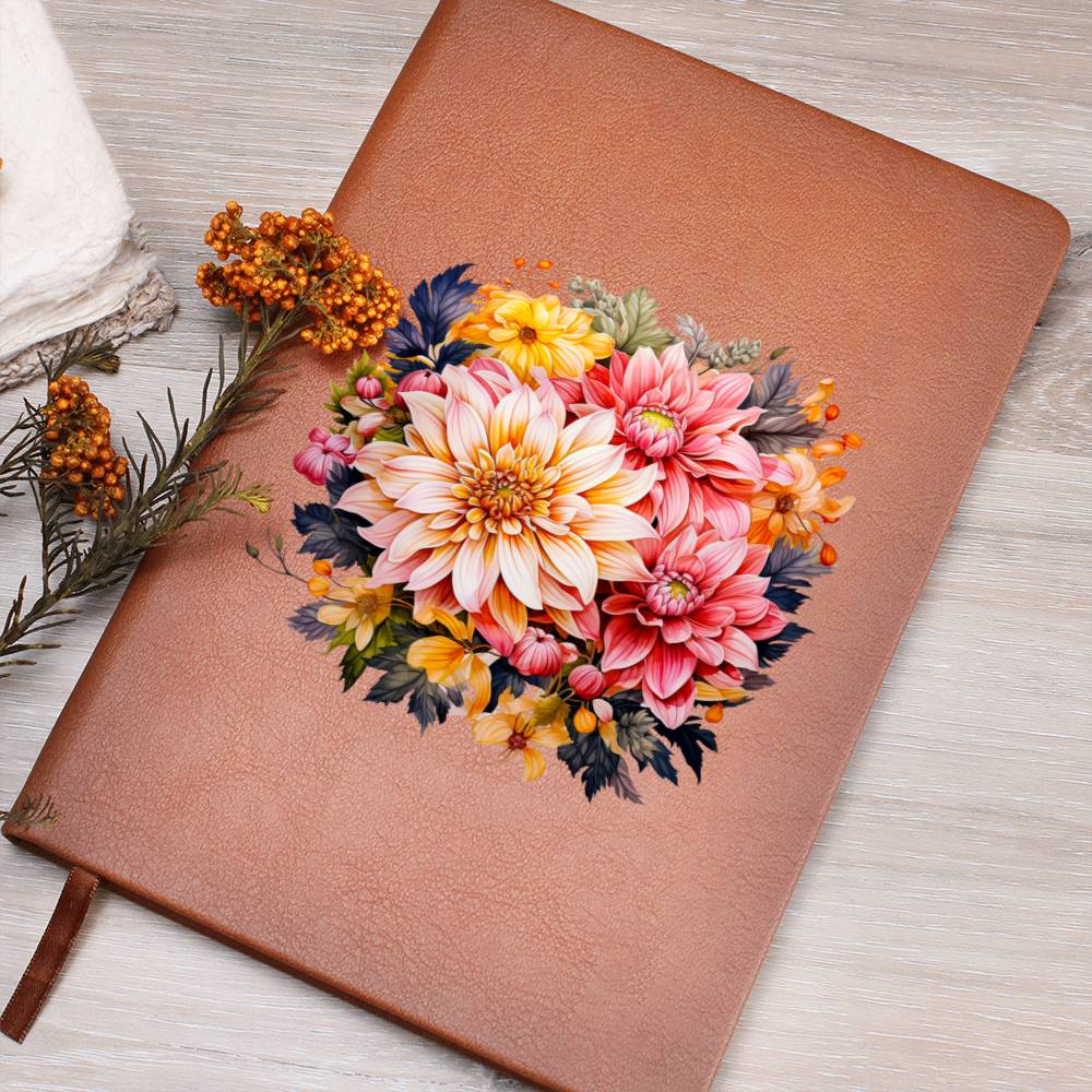 Floral Flower Wreath 092 - Vegan Leather Journal
