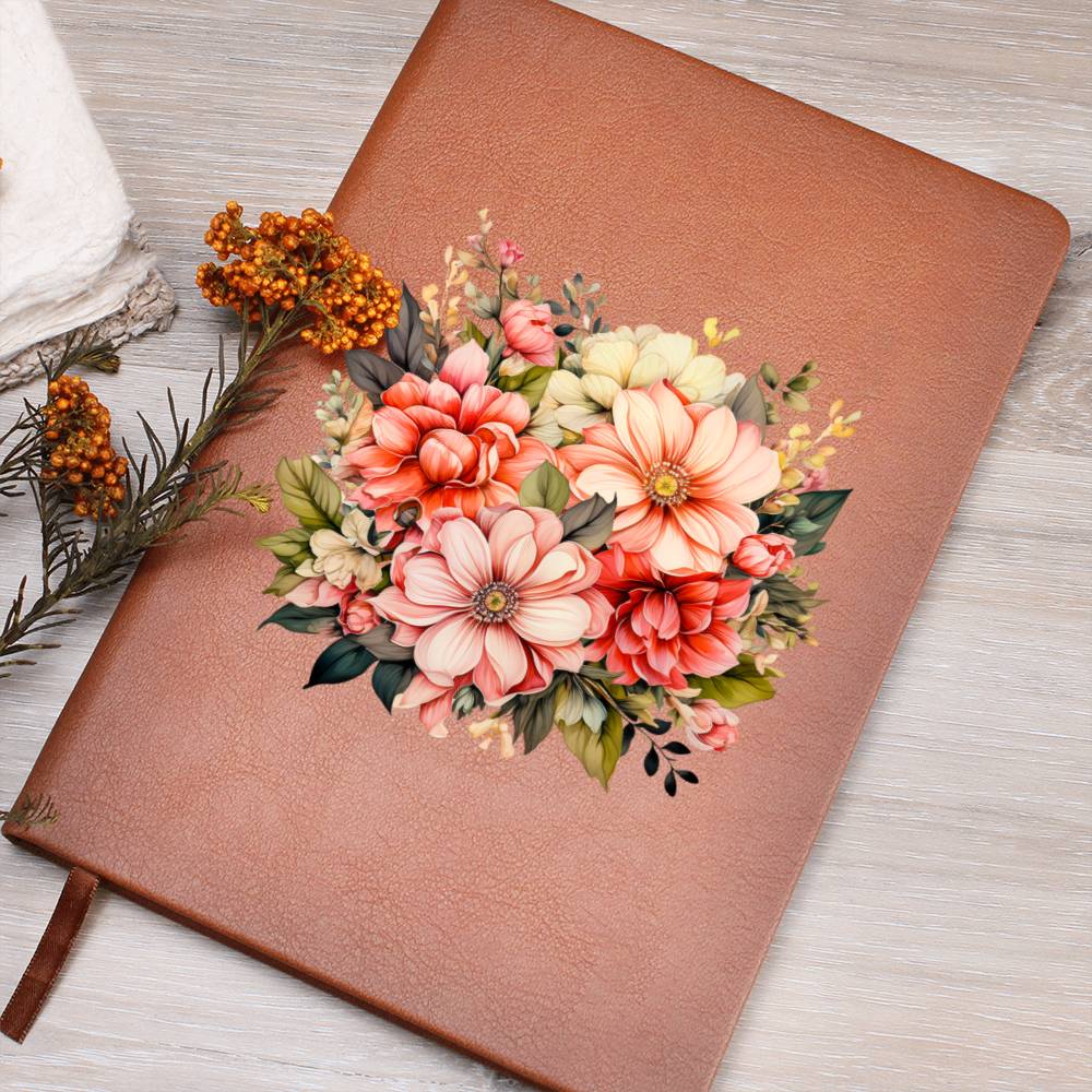 Floral Flower Wreath 005 - Vegan Leather Journal