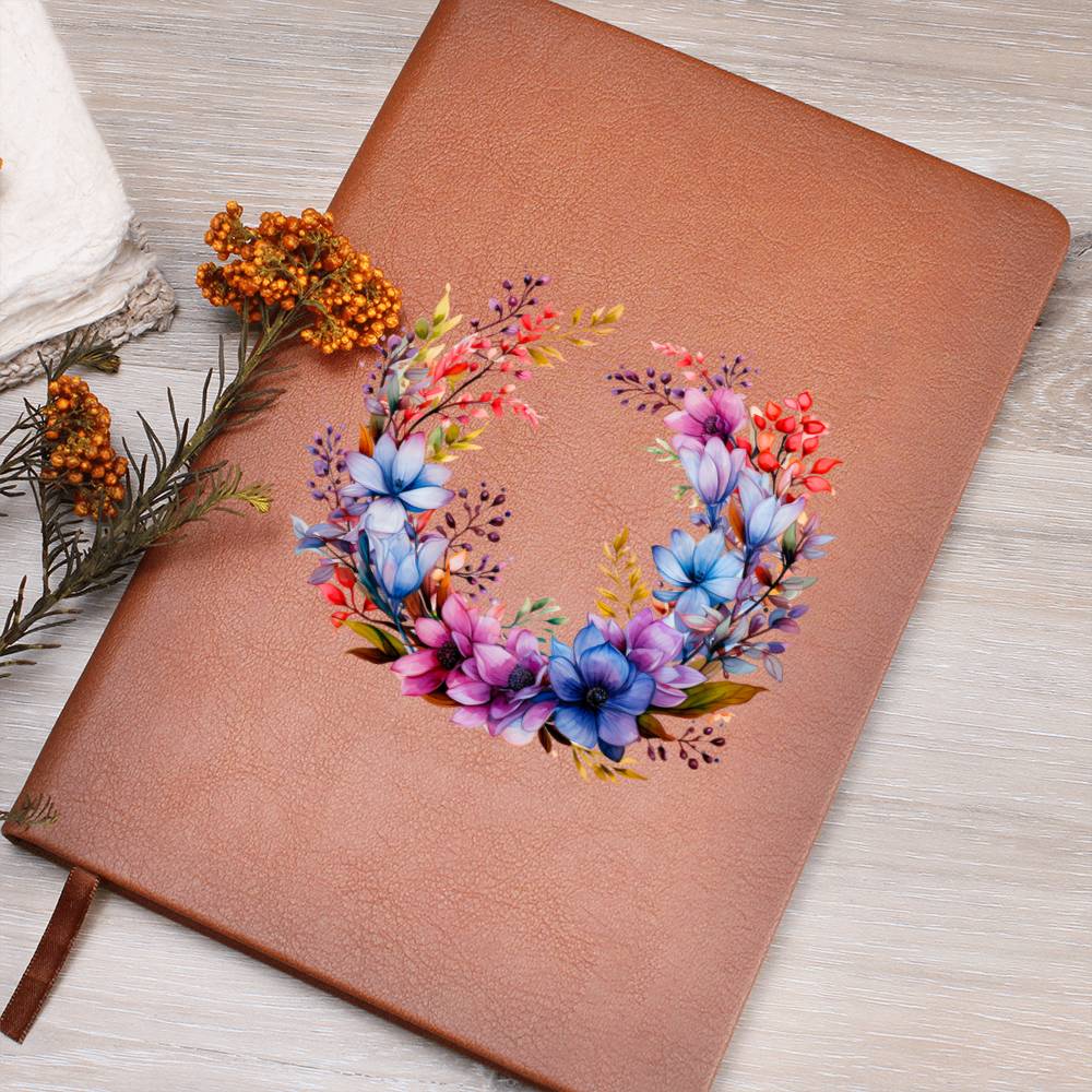 Floral Flower Wreath 114 - Vegan Leather Journal