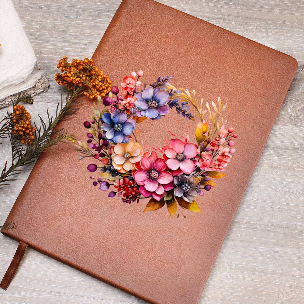 Floral Flower Wreath 078 - Vegan Leather Journal