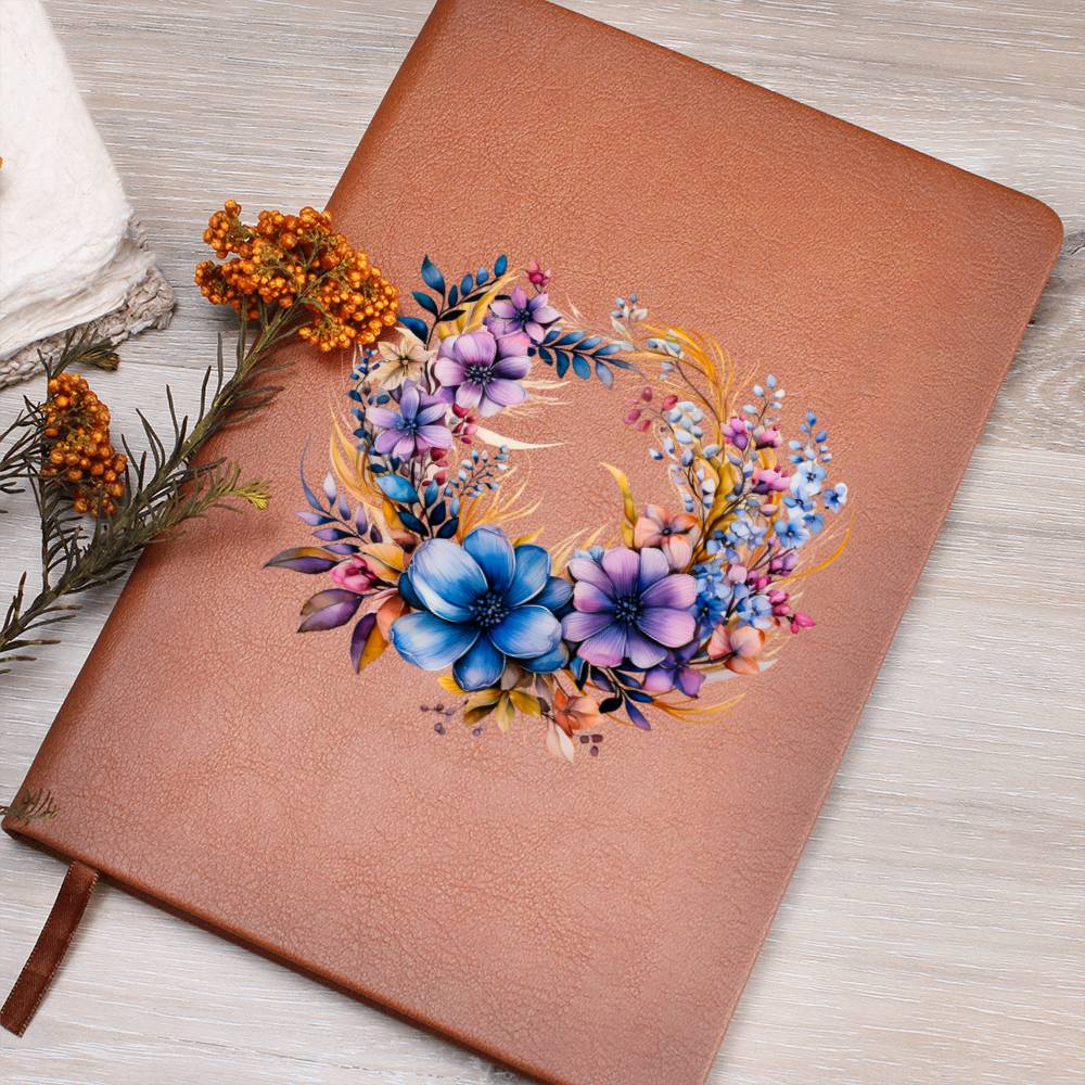Floral Flower Wreath 136 - Vegan Leather Journal