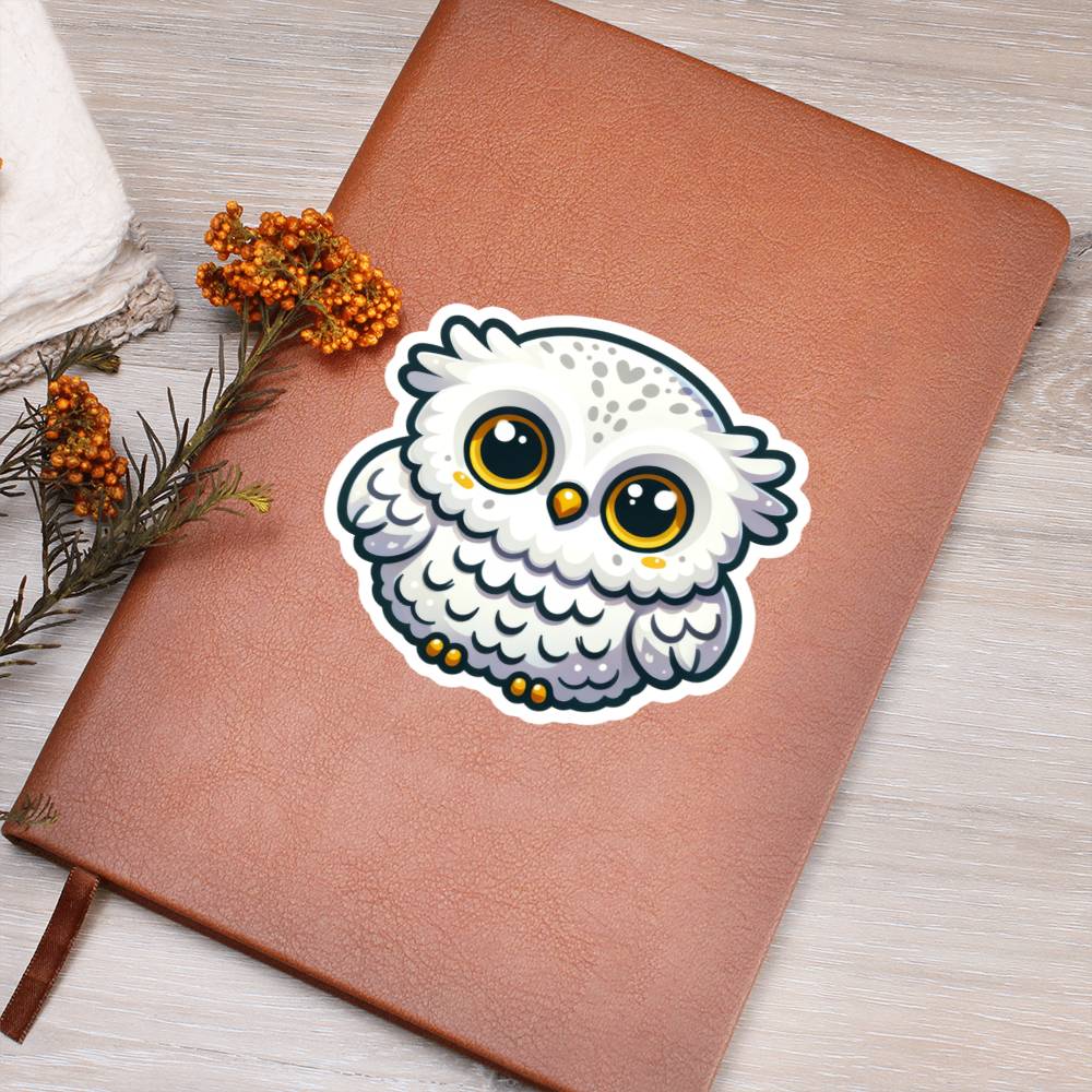 Cute Snowy Owl sticker 173 - Vegan Leather Journal