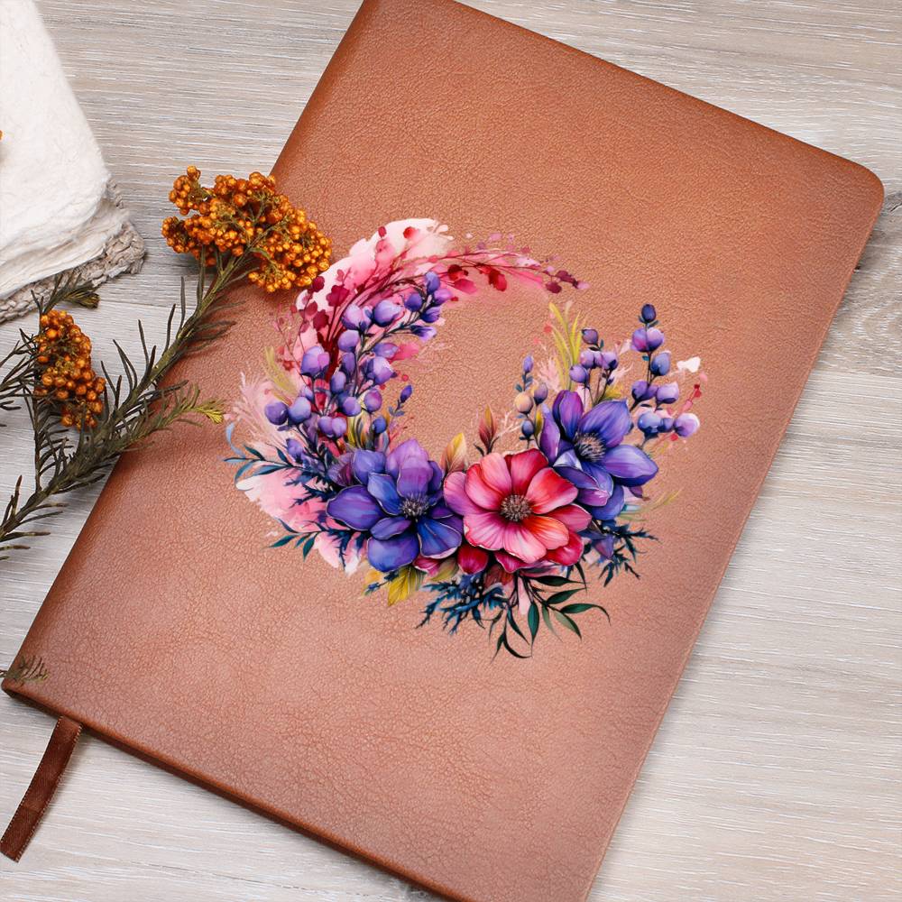 Floral Flower Wreath 140 - Vegan Leather Journal