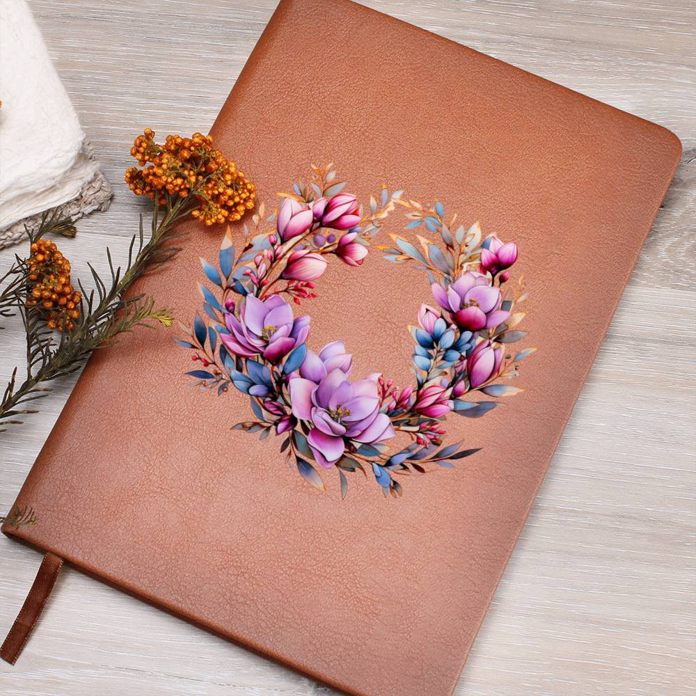 Floral Flower Wreath 072 - Vegan Leather Journal