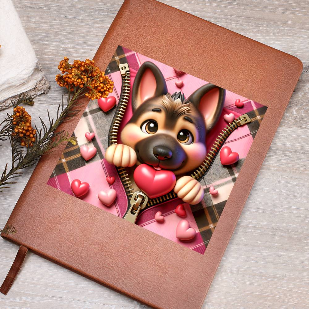 Valentine's Day Dog And Zipper 017 - Vegan Leather Journal
