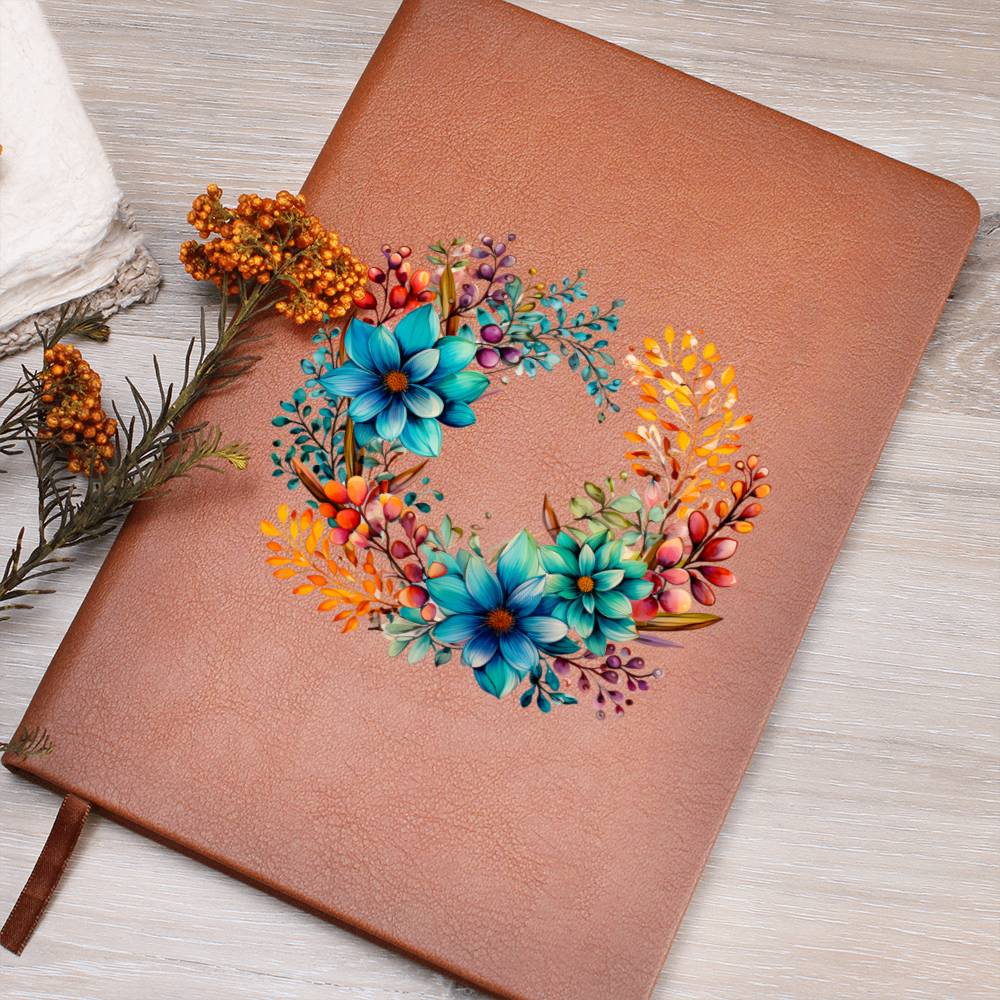 Floral Flower Wreath 016 - Vegan Leather Journal