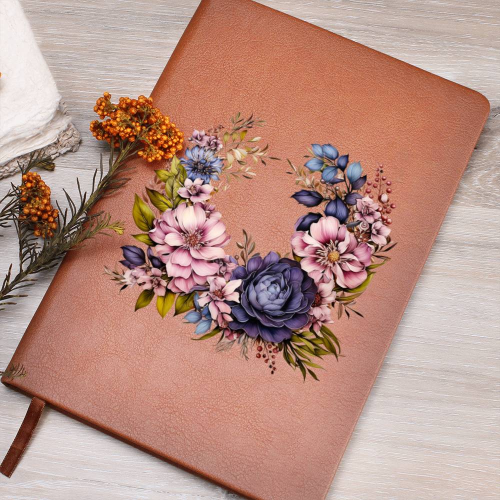 Floral Flower Wreath 056 - Vegan Leather Journal