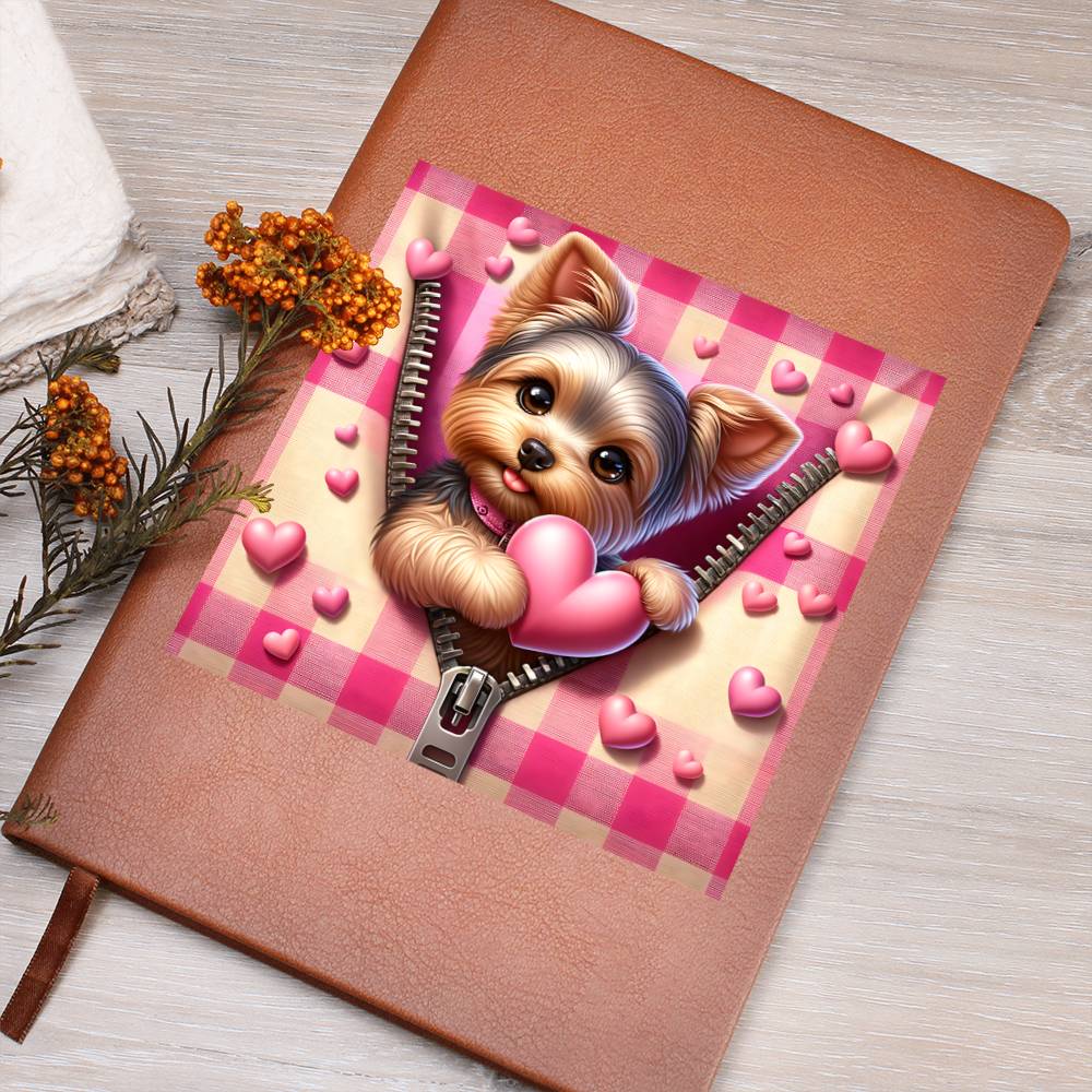 Valentine's Day Dog And Zipper 031 - Vegan Leather Journal