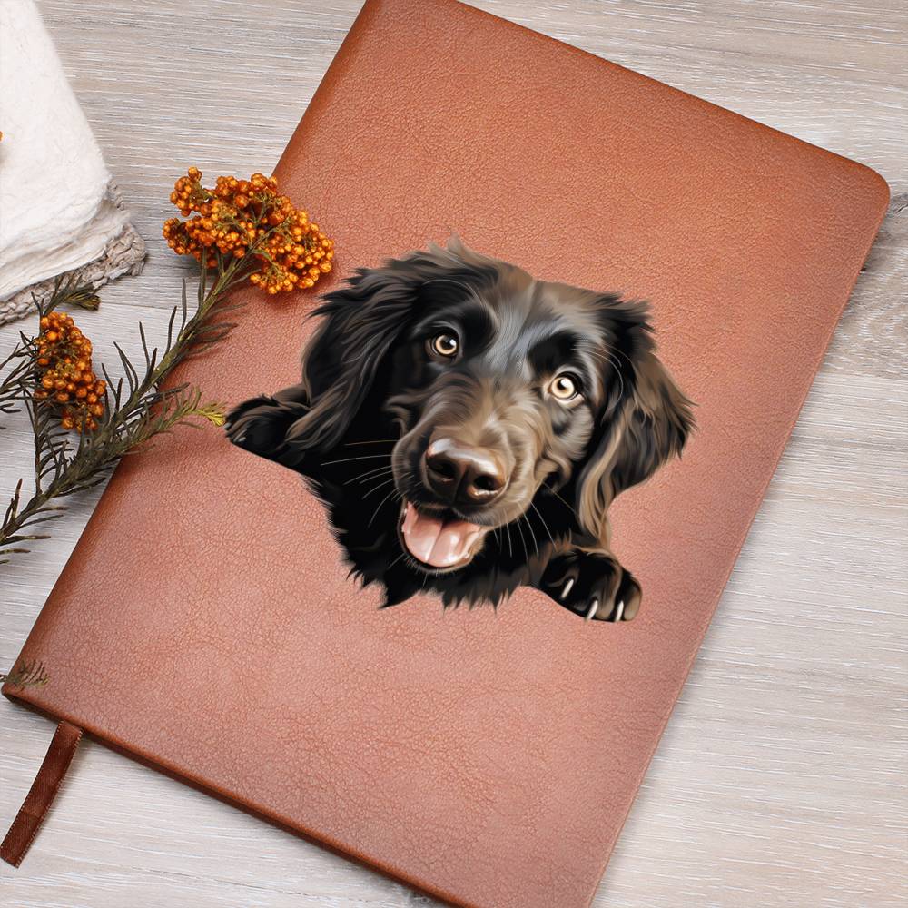 Flat-Coated Retriever Peeking - Vegan Leather Journal