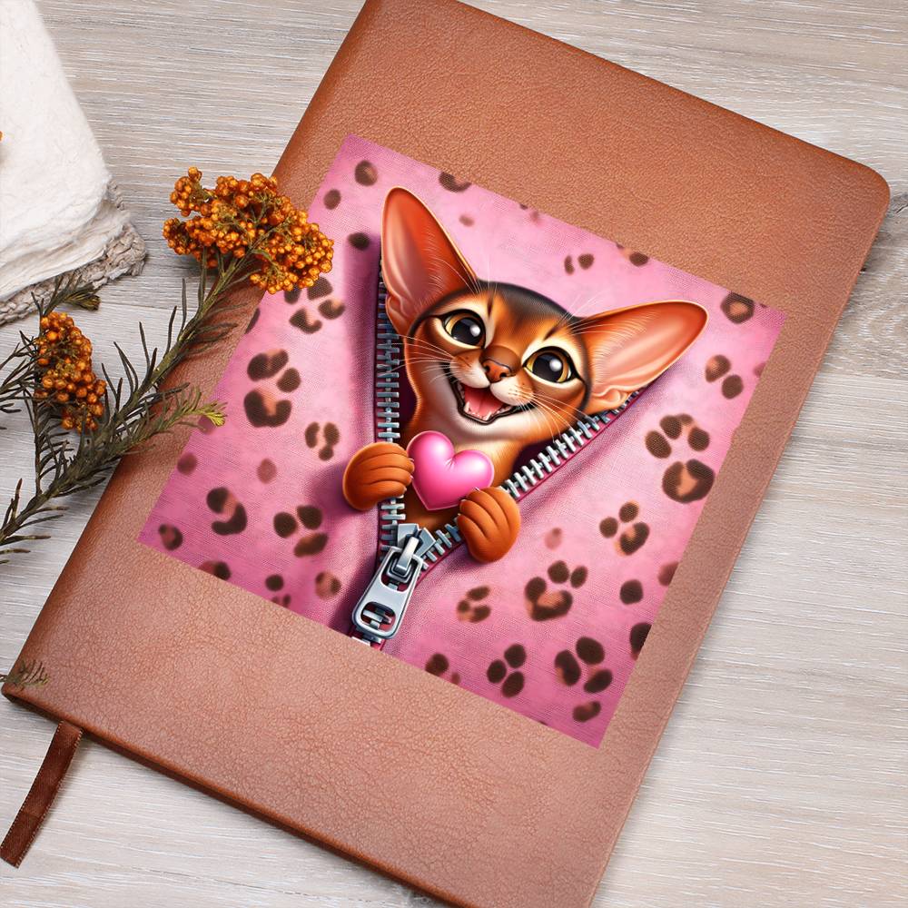 Valentine's Day Cat And Zipper 023 - Vegan Leather Journal