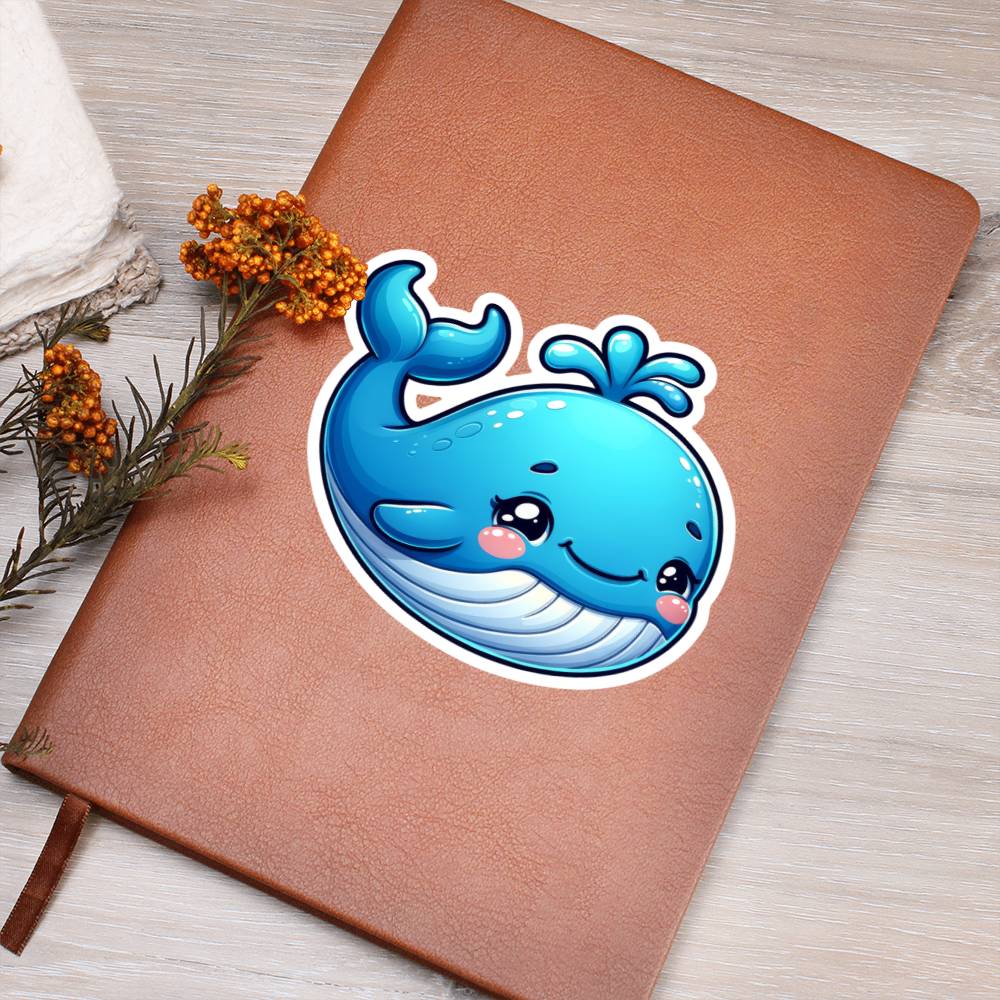 Cute Blue whale sticker 15 - Vegan Leather Journal
