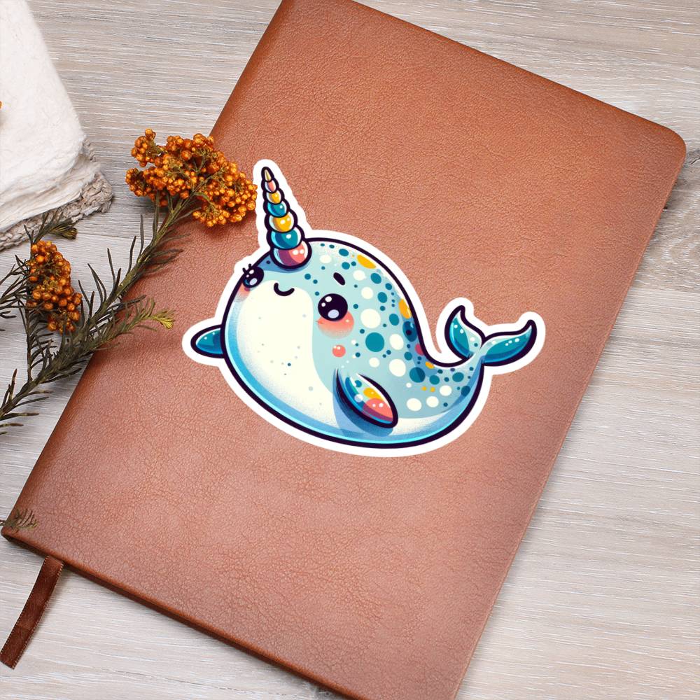 Cute Narwhal sticker 99 - Vegan Leather Journal