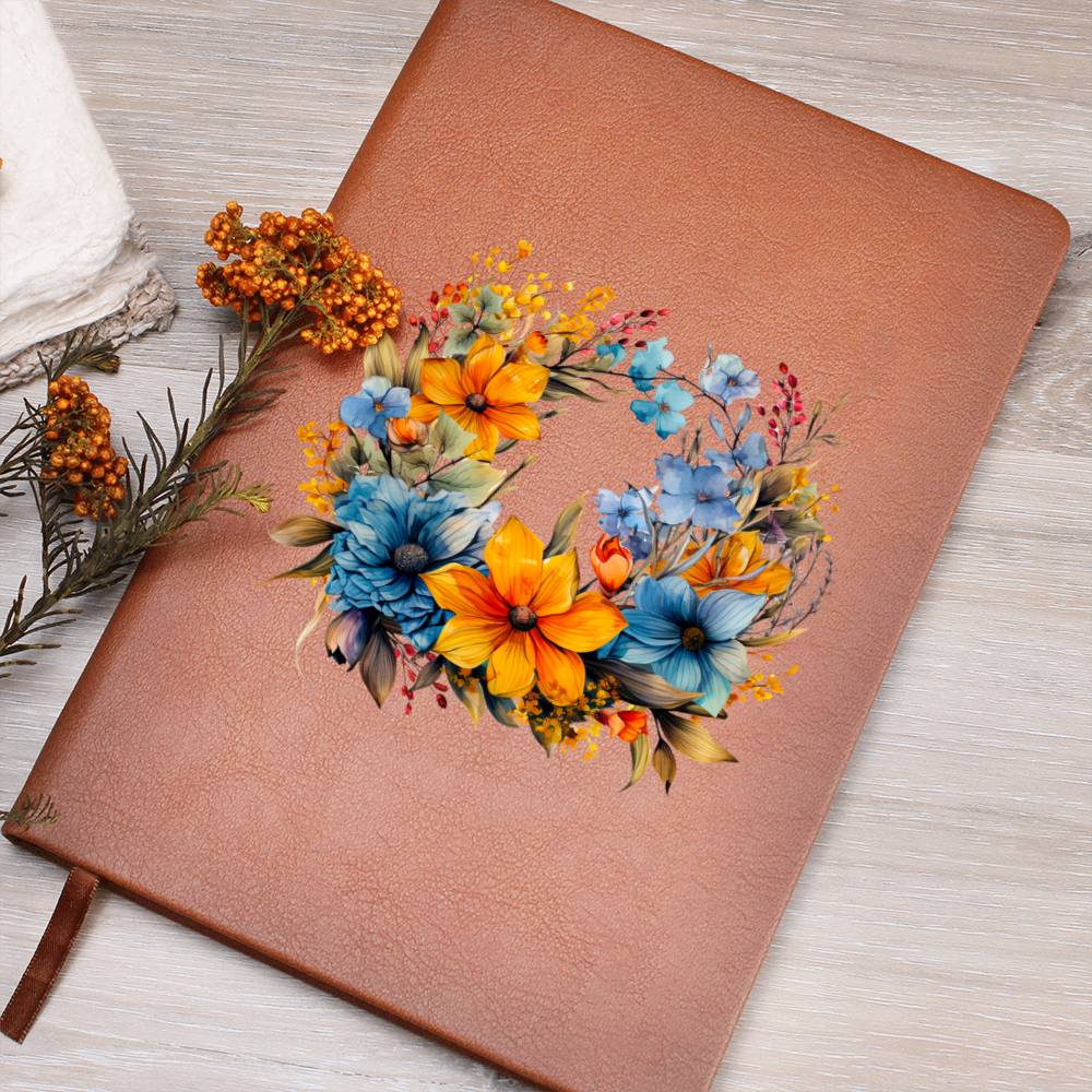 Floral Flower Wreath 001 - Vegan Leather Journal