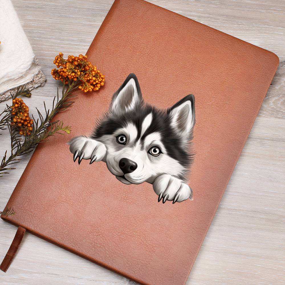 Siberian Husky Peeking - Vegan Leather Journal