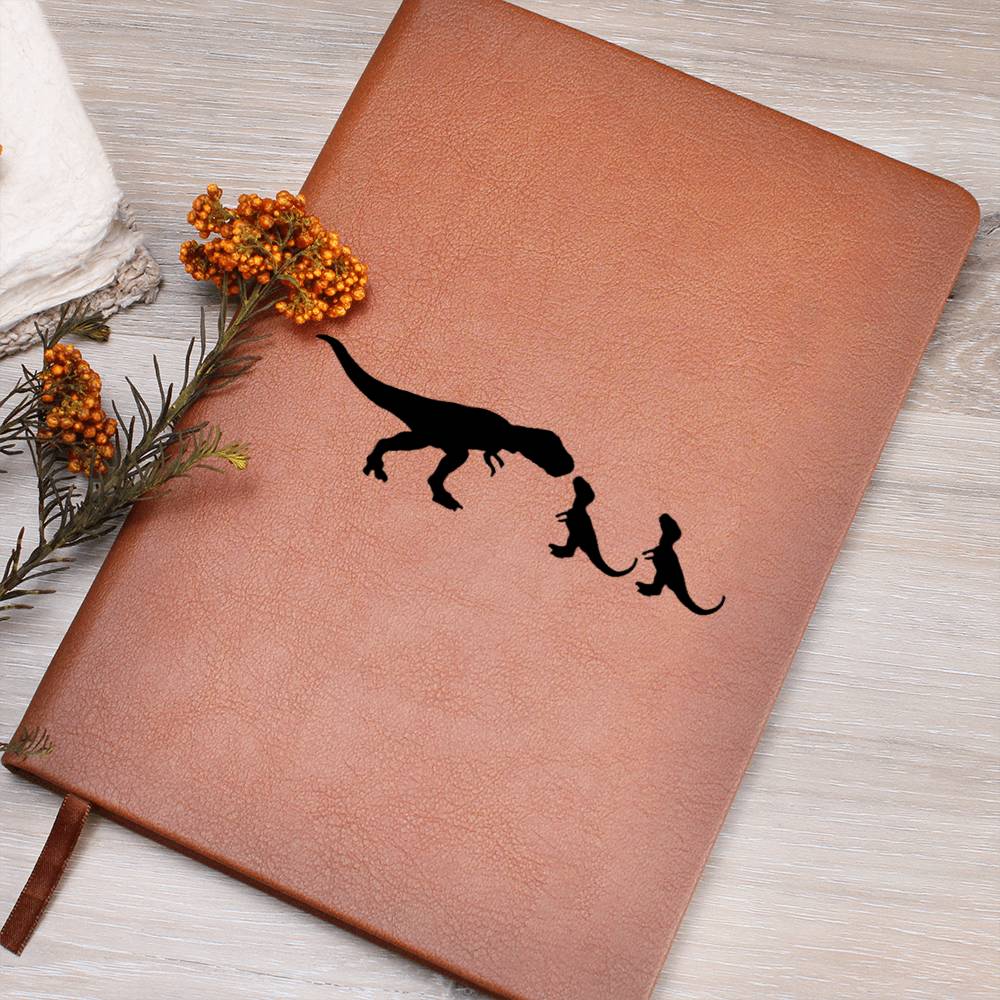 Mama Dinosaur With 2 Hatchlings - Vegan Leather Journal