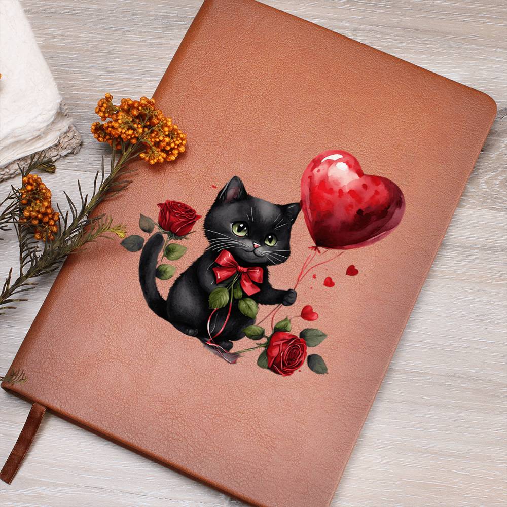 Valentine's Day Black Cat 074 - Vegan Leather Journal