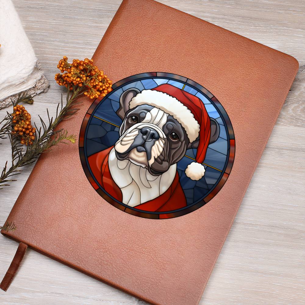 Dog Stained Glass Christmas Design 030 - Vegan Leather Journal
