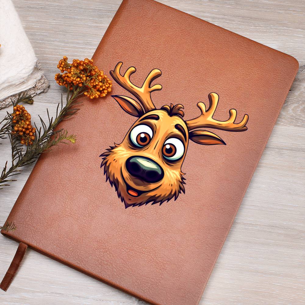Funny Reindeer Face 12 - Vegan Leather Journal