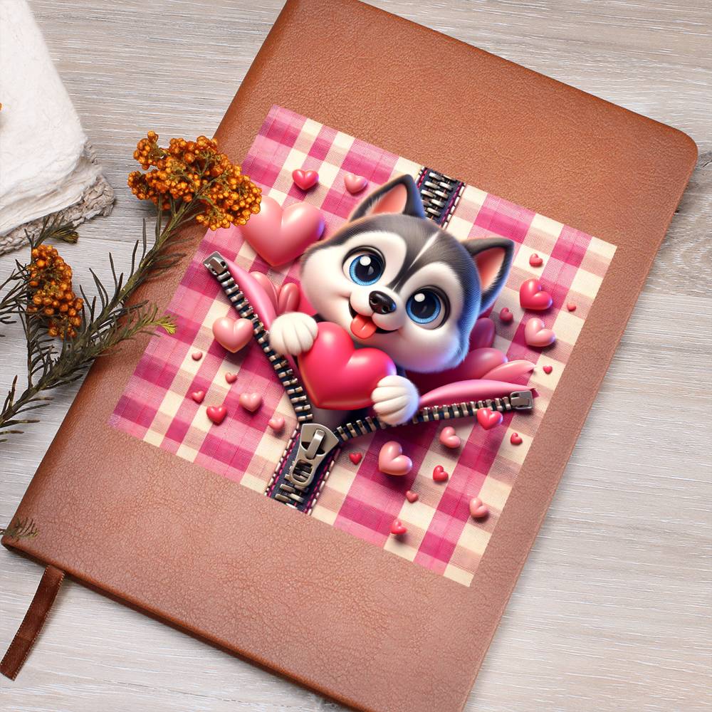 Valentine's Day Dog And Zipper 021 - Vegan Leather Journal