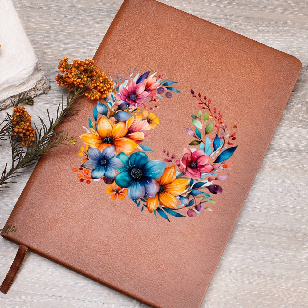 Floral Flower Wreath 115 - Vegan Leather Journal