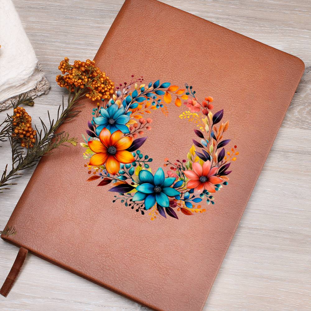 Floral Flower Wreath 119 - Vegan Leather Journal