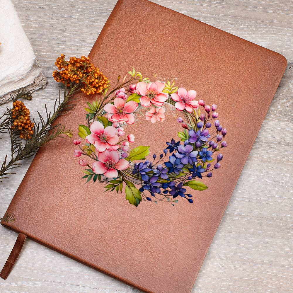 Floral Flower Wreath 100 - Vegan Leather Journal