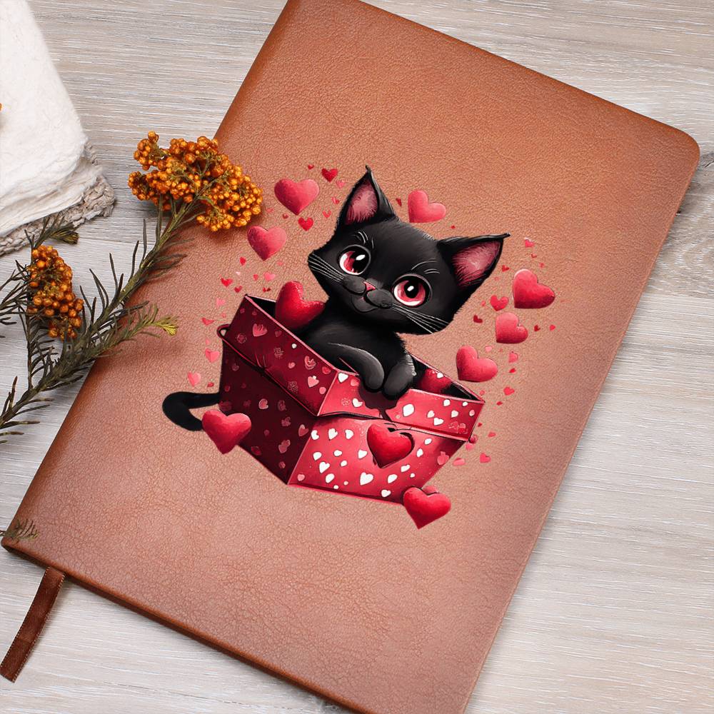Valentine's Day Black Cat 040 - Vegan Leather Journal