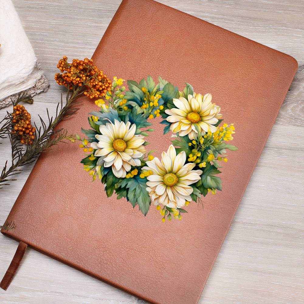 Floral Flower Wreath 039 - Vegan Leather Journal