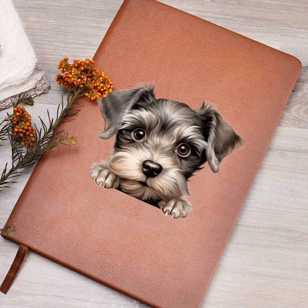 Miniature Schnauzer Peeking - Vegan Leather Journal