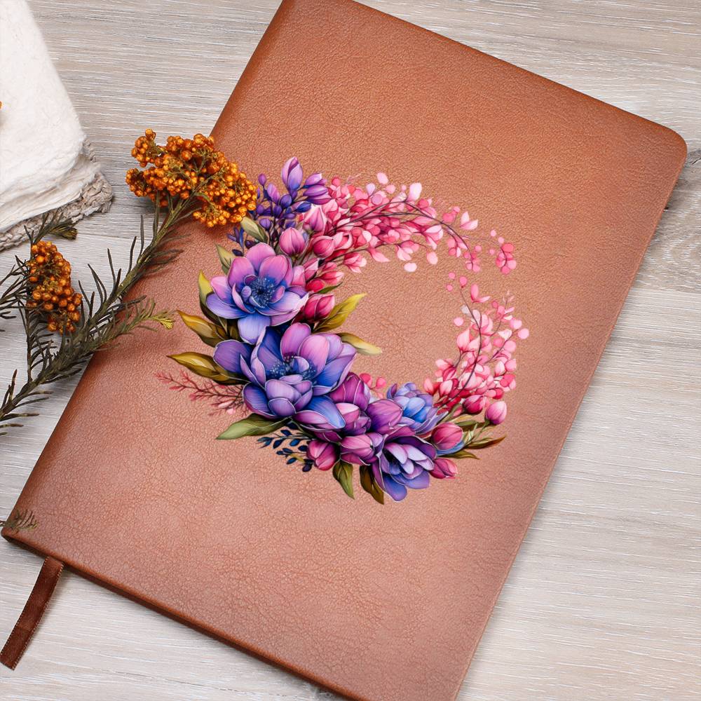 Floral Flower Wreath 132 - Vegan Leather Journal
