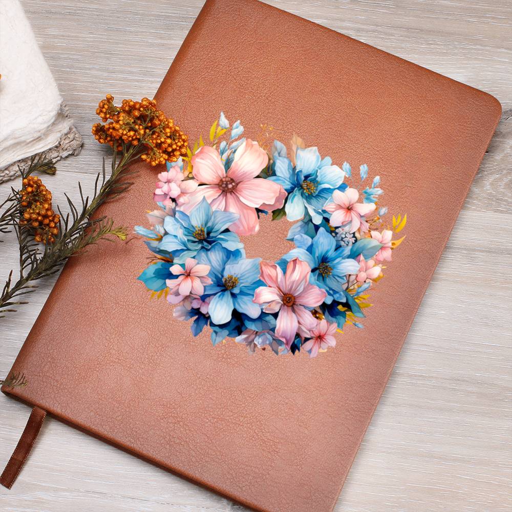 Floral Flower Wreath 053 - Vegan Leather Journal